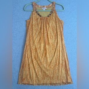 VTG Y2K Silk Dress Size Large Orange Floral Beaded Jewel Shift‎ Lined Party